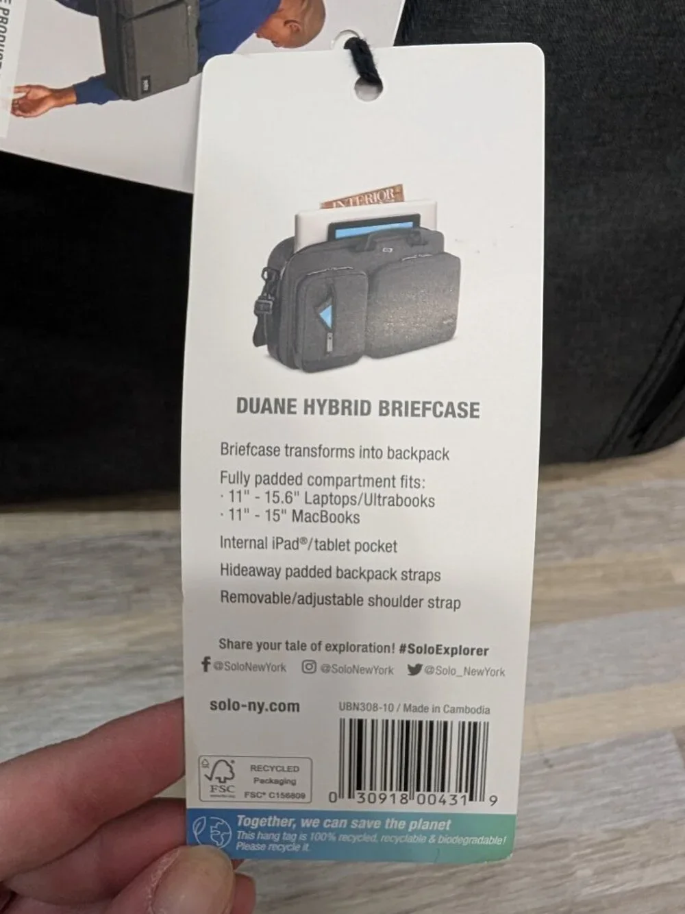 NWT Solo New York Duane Hybrid Briefcase Backpack Grey